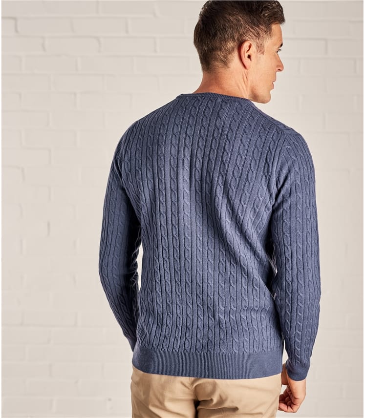 Purple Sage | Mens Cashmere & Merino Cable Crew Neck Sweater | WoolOvers US