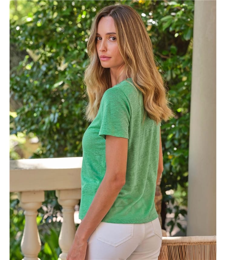 Linen V Neck Short Sleeve T-Shirt