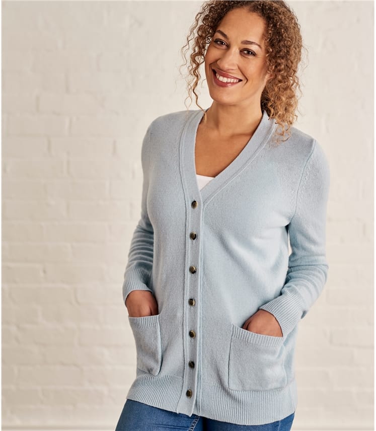 Soft Blue | Womens Lambswool V Neck Cardigan | WoolOvers UK