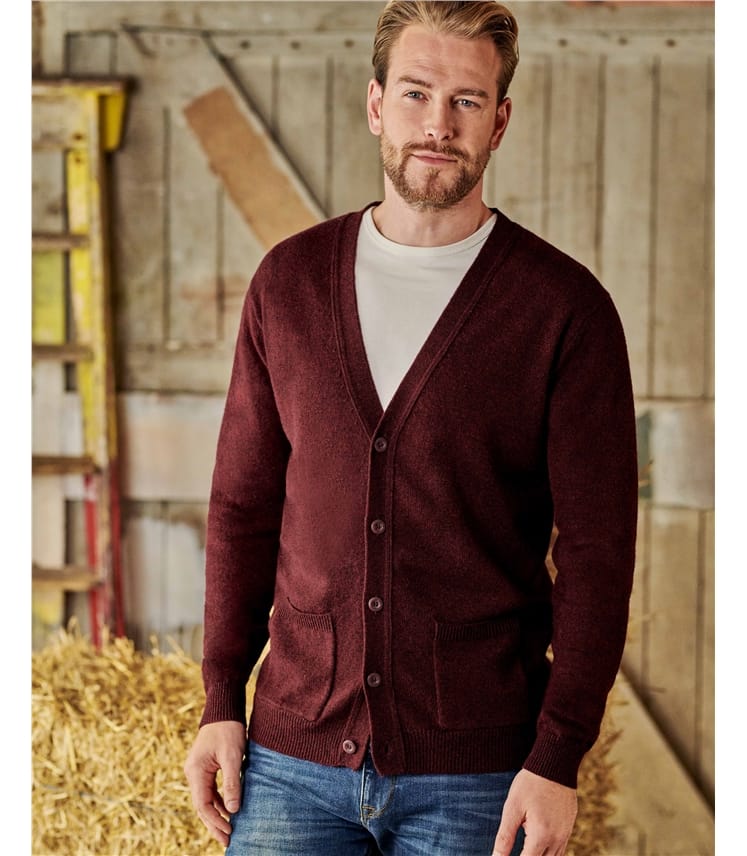 Merlot | Lambswool V Neck Knitted Cardigan | WoolOvers US