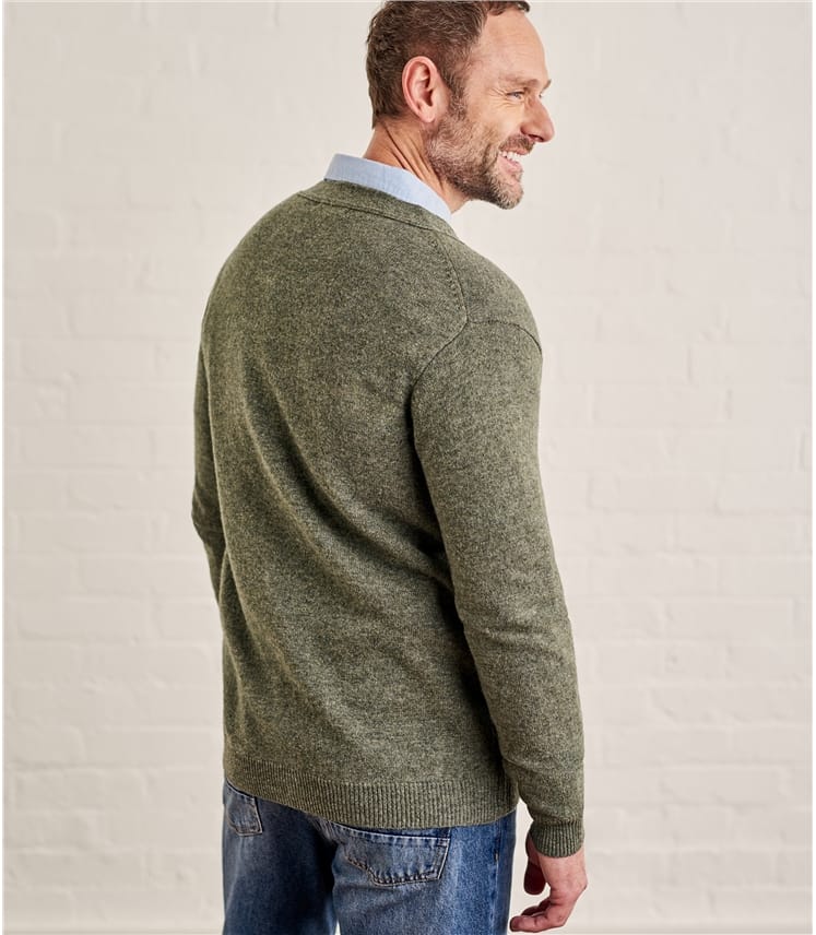 Sage Leaf Pure Lambswool | Mens Lambswool V Neck Cardigan