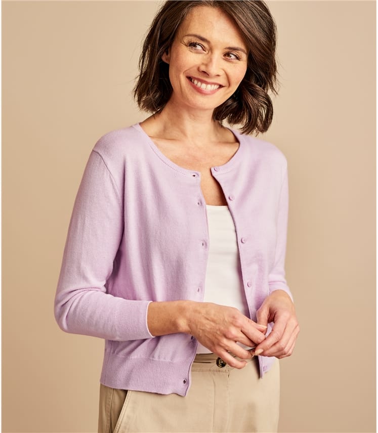 Heather | Womens Silk & Cotton 3/4 Sleeve Crop Cardigan | WoolOvers AU