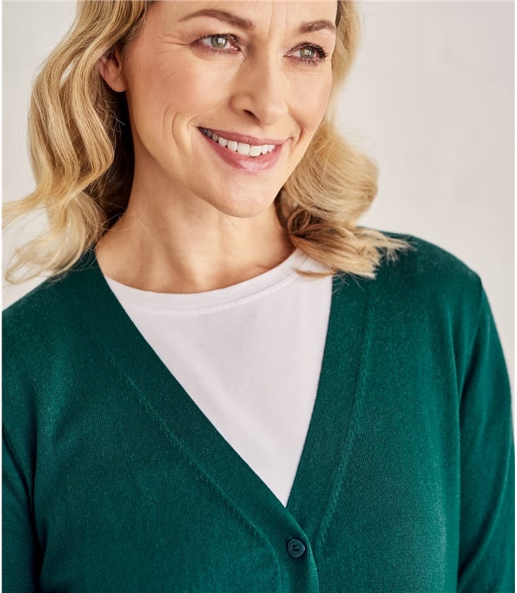 Wool Overs Womens Silk and Cotton 3//4 Sleeve Crop Cardigan Hunter Green L
