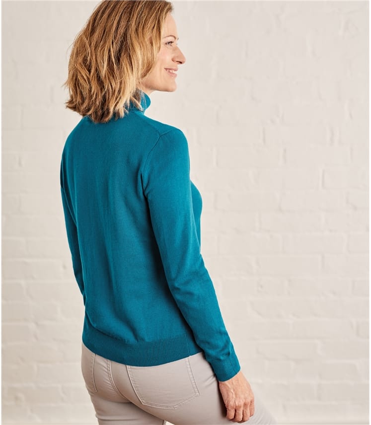 Teal 30 Silk & 70 Cotton Womens Silk & Cotton Polo Neck Jumper