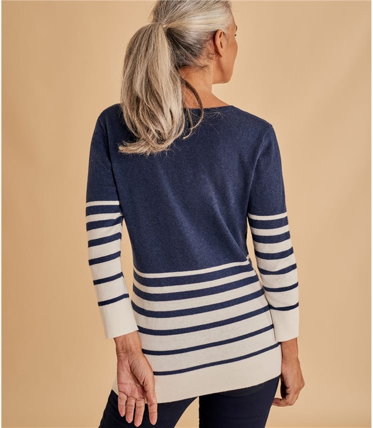 Navy/Cream Womens Wool Blend Fitted Scoop Neck Jumper WoolOvers AU