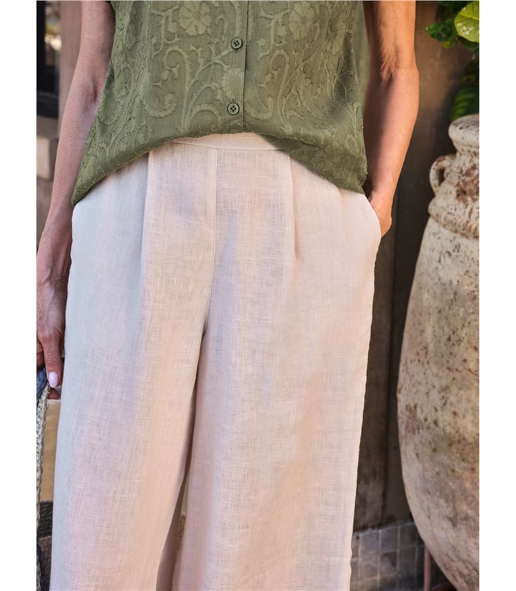 Leinen-Culottes mit elastischem Rückenbund