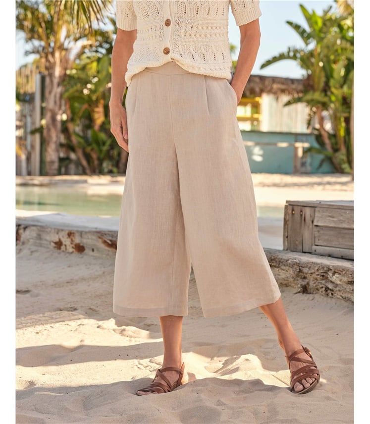 Leinen-Culottes mit elastischem Rückenbund