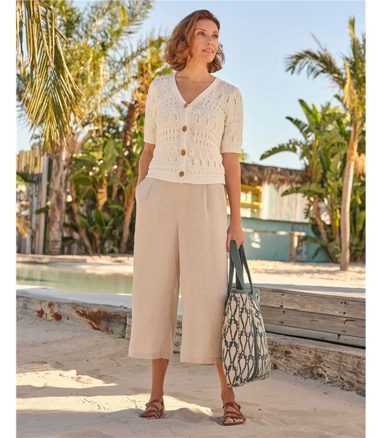 Leinen-Culottes mit elastischem Rückenbund