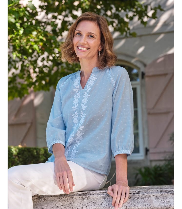 Fine Stripe Embroidered Blouse