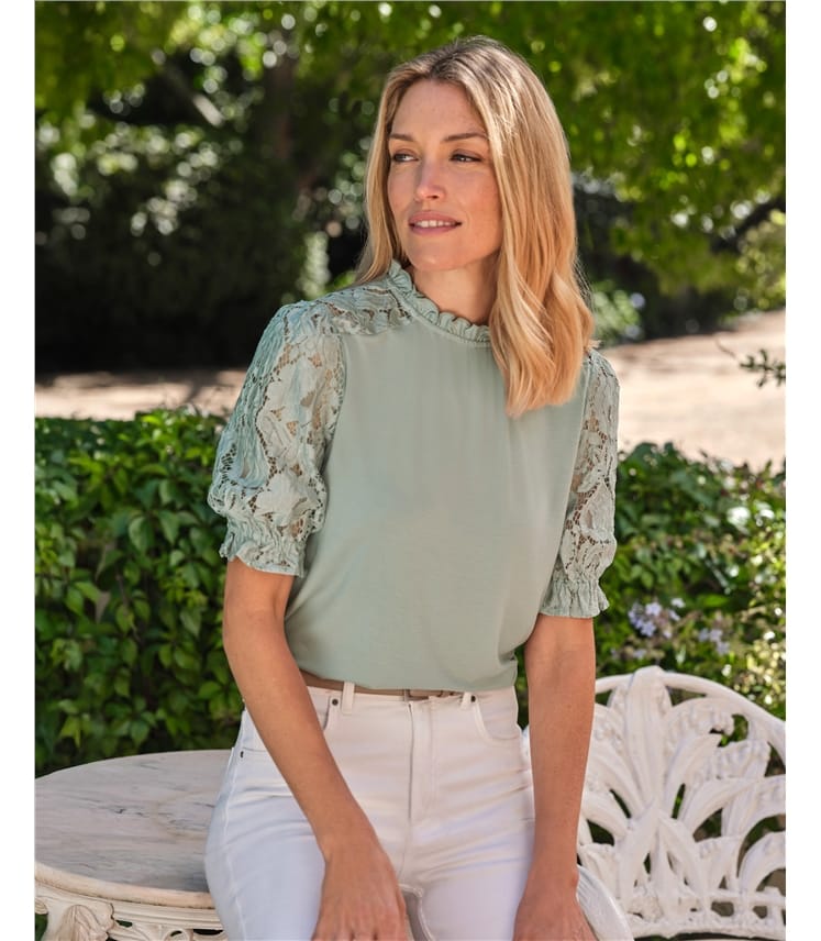 Lace Sleeve Jersey Blouse