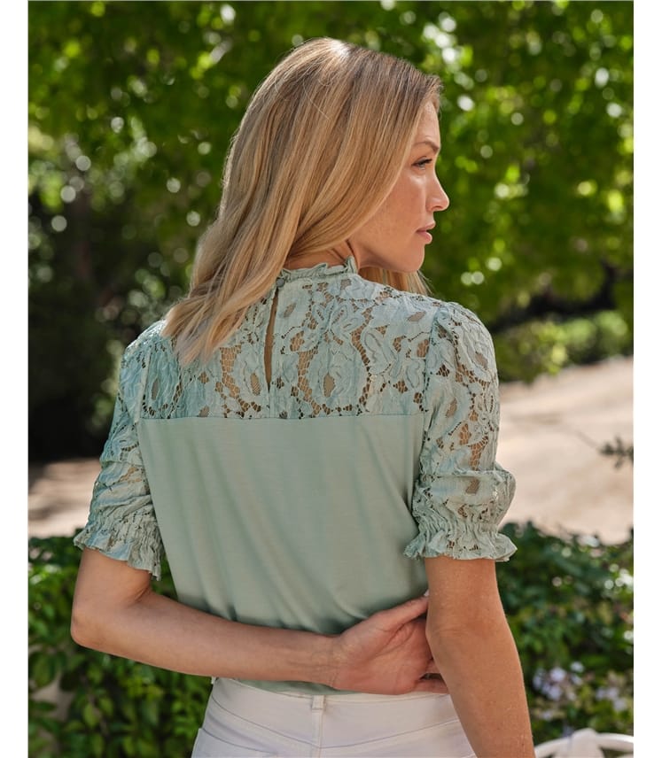 Lace Sleeve Jersey Blouse
