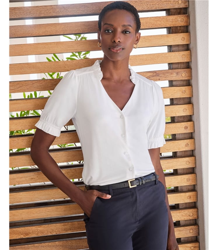 Short Sleeve Frill Jersey Blouse