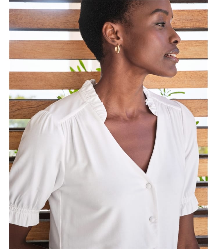 Short Sleeve Frill Jersey Blouse