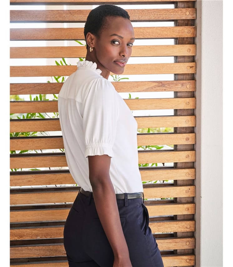 Short Sleeve Frill Jersey Blouse