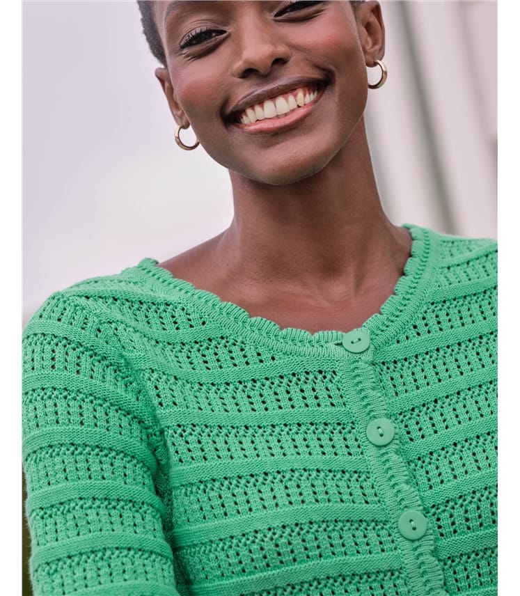 Cotton Short Sleeve Crochet Trim Cardigan