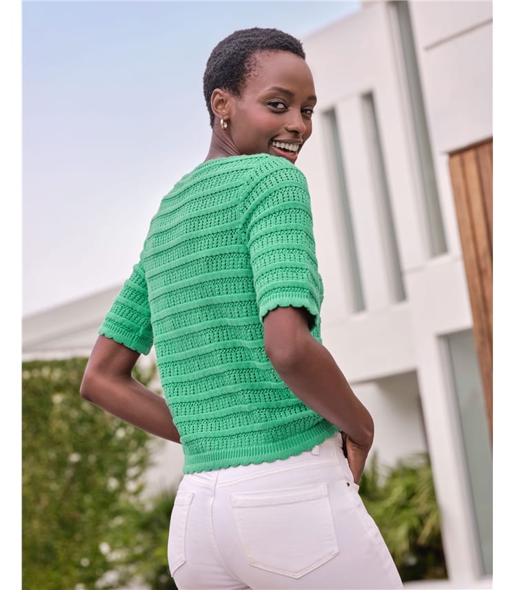 Cotton Short Sleeve Crochet Trim Cardigan