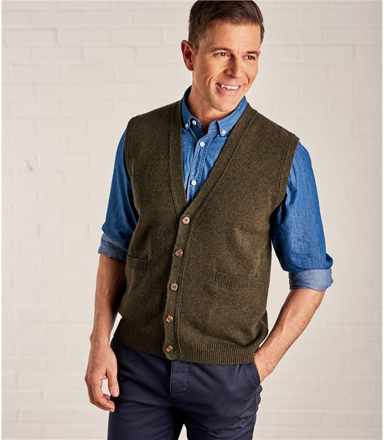 Acorn Green Marl | Mens Lambswool Knitted Vest | WoolOvers US