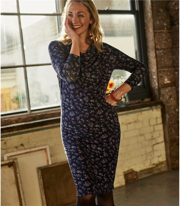 Floral | Womens Cowl Neck Dress | WoolOvers UK