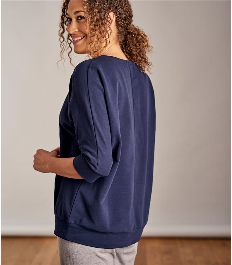 Navy Womens Oversized Super Soft 3 4 Sleeve Sweatshirt Woolovers Us