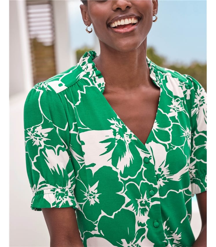 Short Sleeve Frill Jersey Blouse