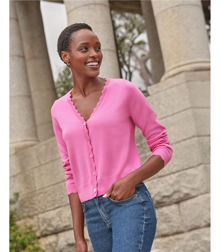 Cashmere Crop Scalloped Cardigan