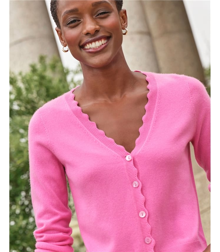 Cashmere Crop Scalloped Cardigan