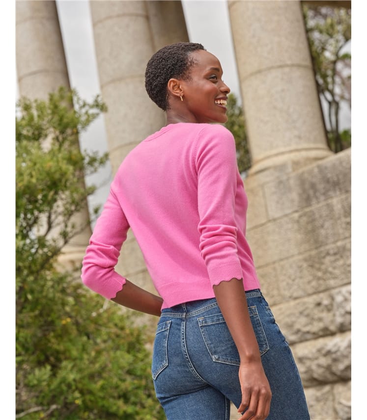 Cashmere Crop Scalloped Cardigan