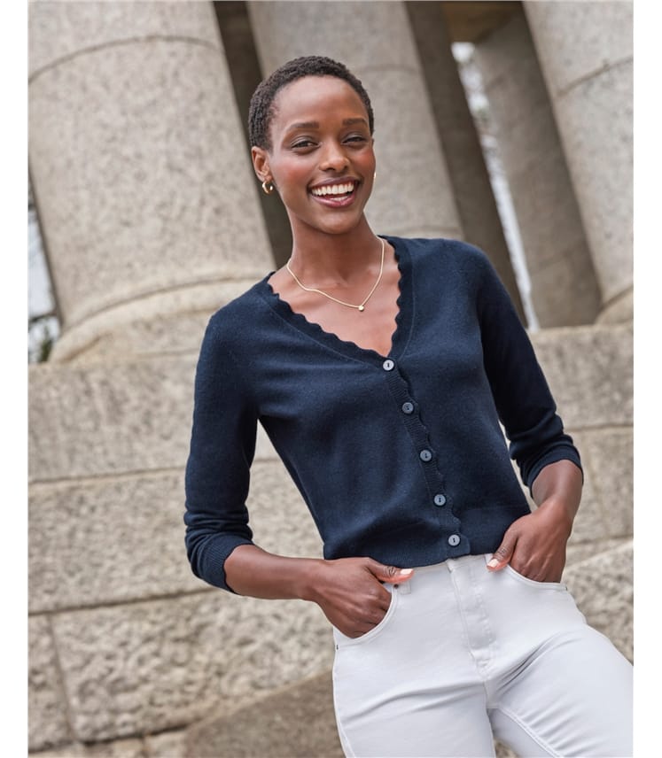 Cashmere Crop Scalloped Cardigan