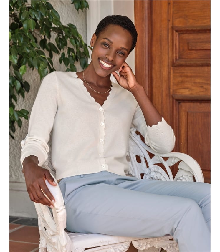 Cashmere Crop Scalloped Cardigan