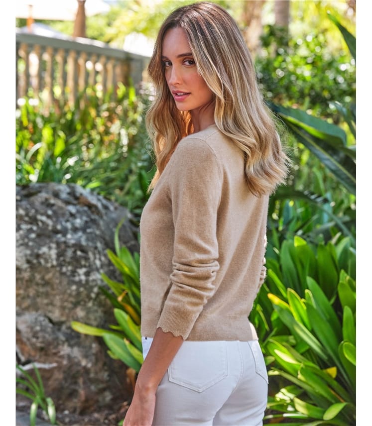 Cashmere Crop Scalloped Cardigan