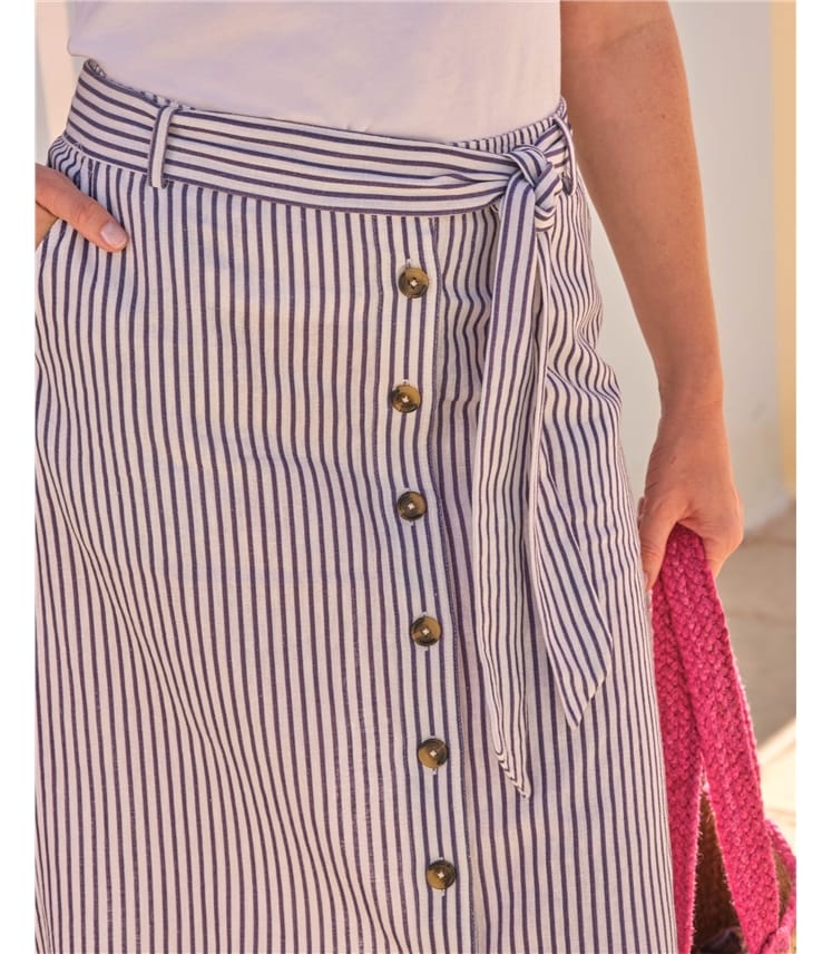 Linen Belted Button Through Skirt