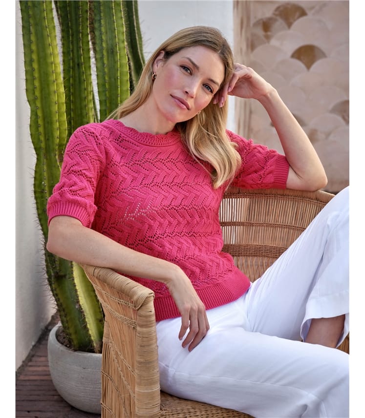 Cotton Crochet Trim Top