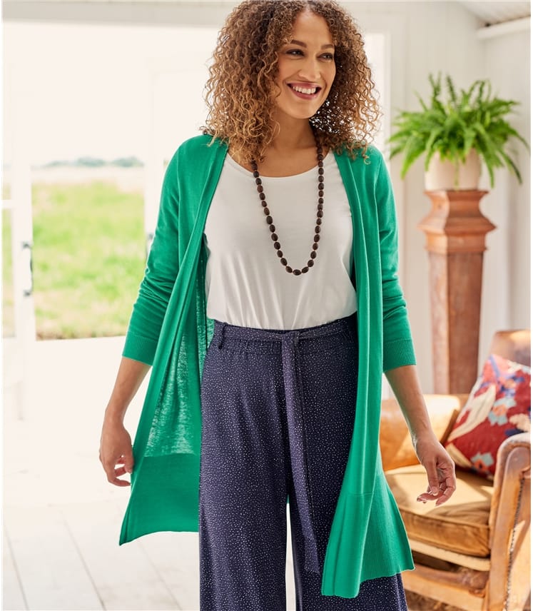 Succulent Green | Womens Cotton Blend Long Line Deep Rib Cardigan ...