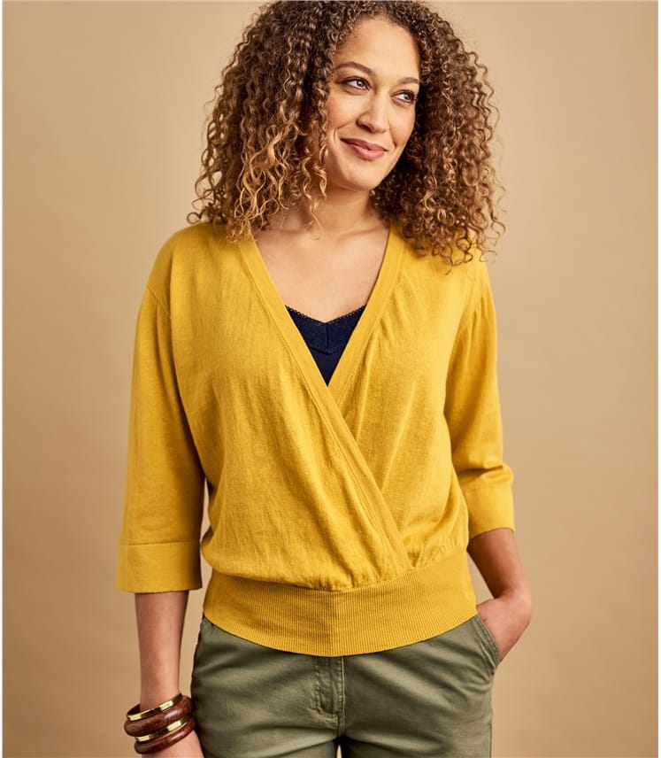 Butterscotch Womens Linen & Cotton Blend Kimono Sleeve Top WoolOvers UK