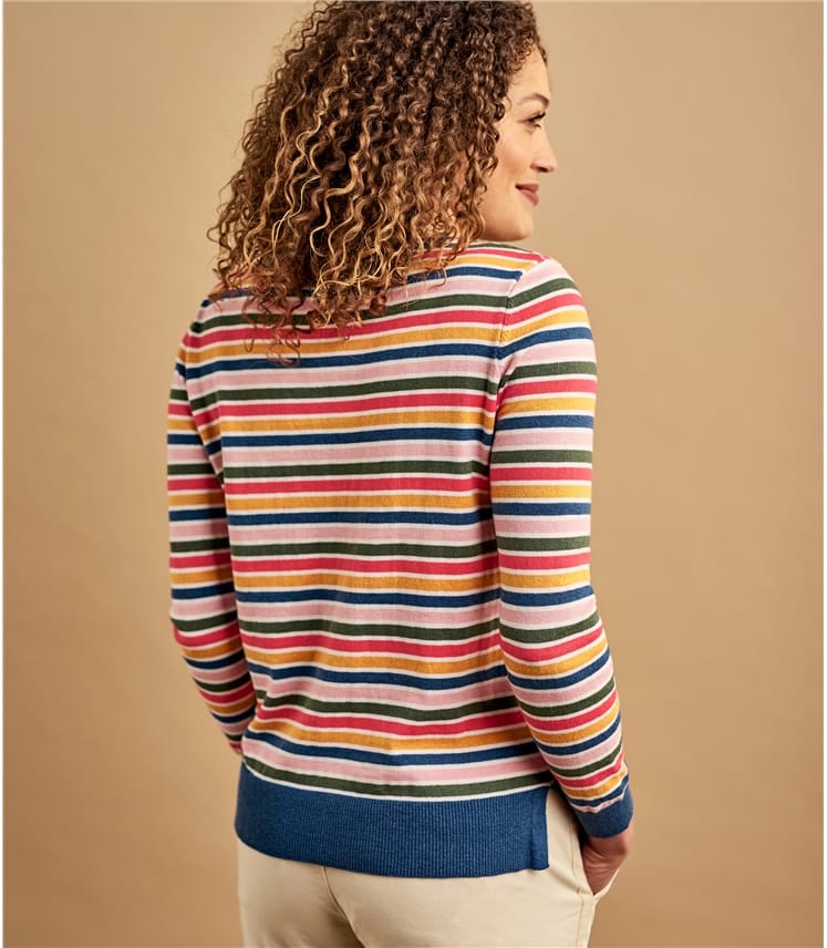 Multi Womens Cotton & Cashmere Blend Multi Stripe Jumper WoolOvers AU