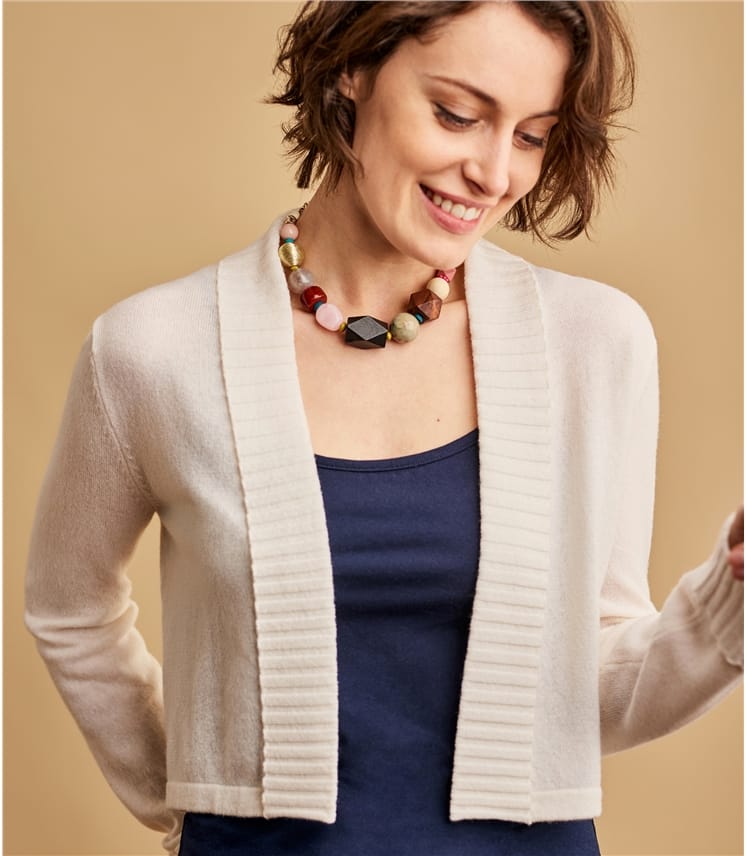 Cream Womens Cashmere Merino Rib Collar Bolero WoolOvers UK