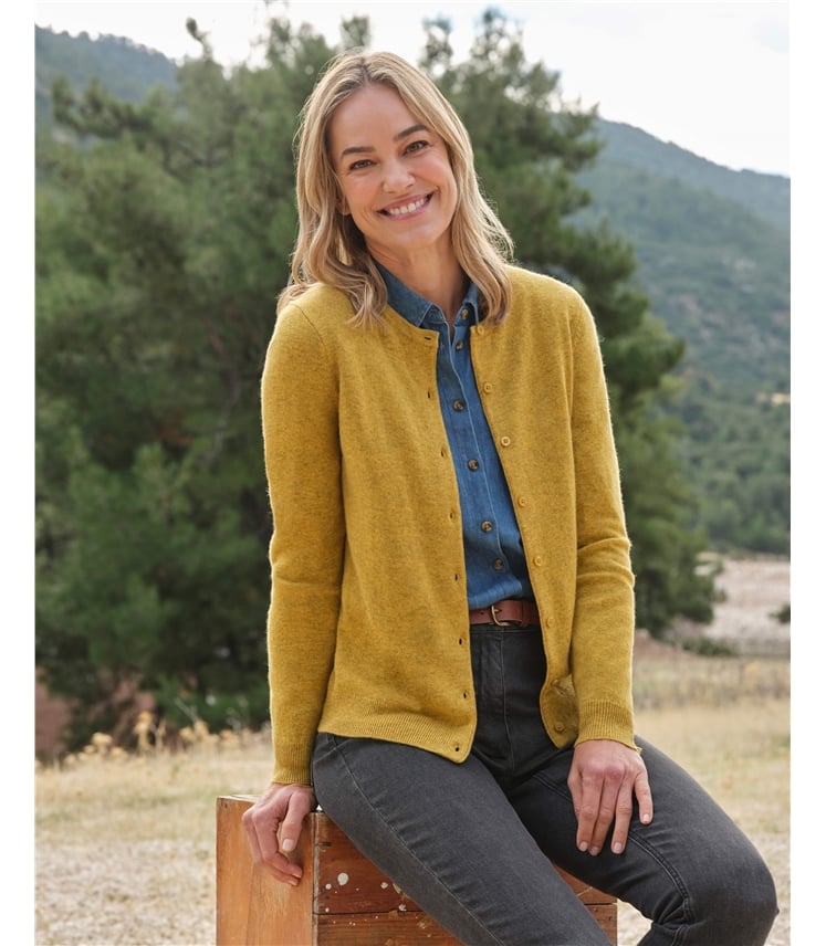 Strickjacke mit Rundhalsausschnitt aus Merino- und Kaschmirwolle für Damen