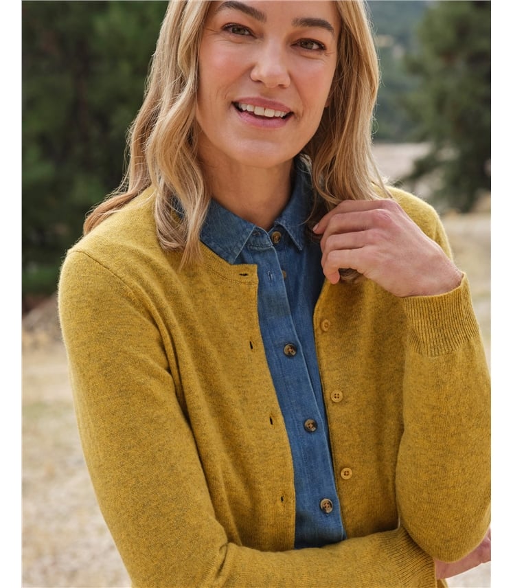 Strickjacke mit Rundhalsausschnitt aus Merino- und Kaschmirwolle für Damen