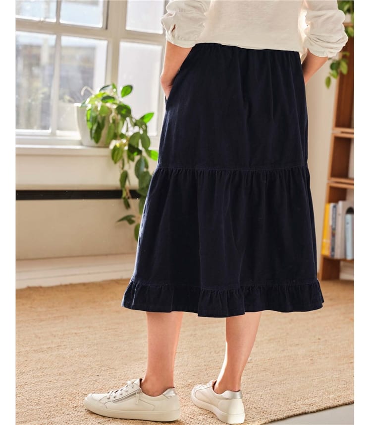 Milou Organic Cotton Corduroy Tiered Midi Skirt