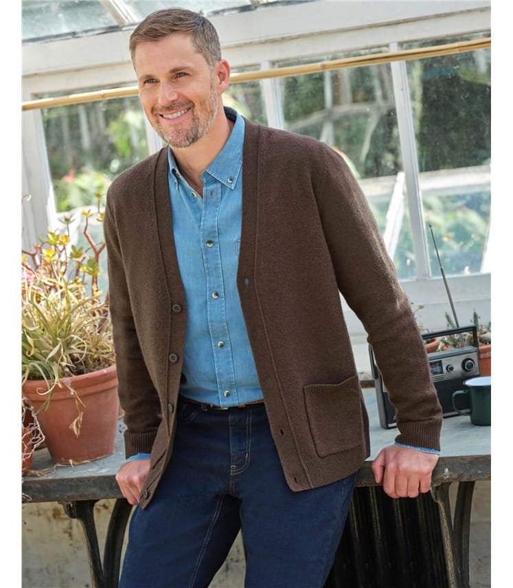 Strickjacke mit V-Ausschnitt aus Lammwolle für Herren