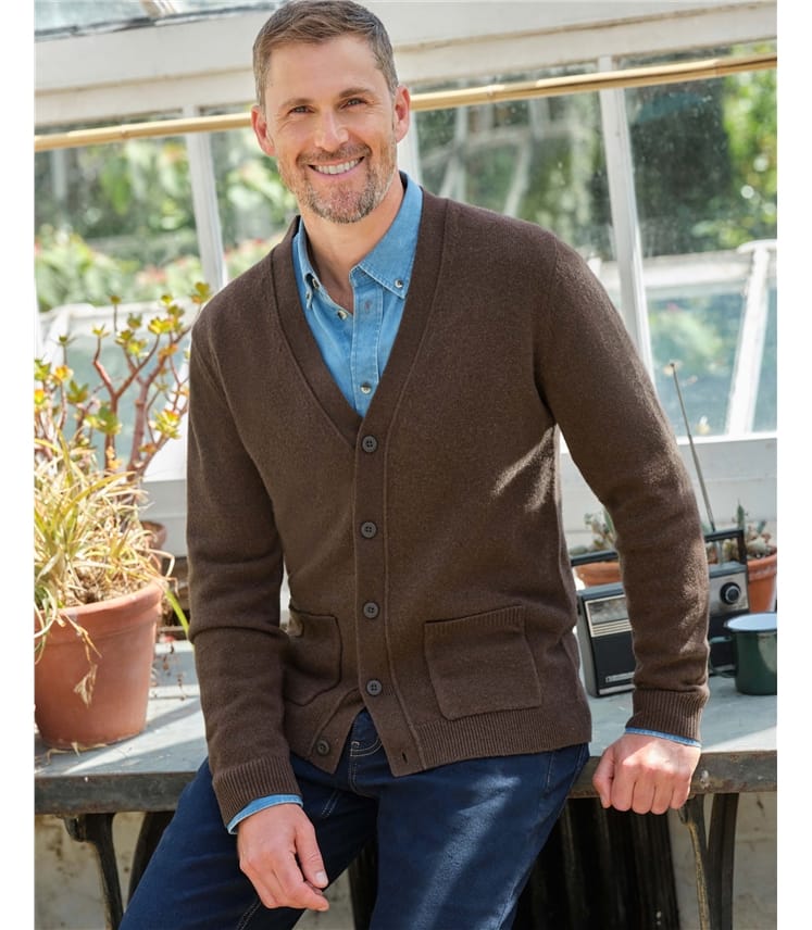 Strickjacke mit V-Ausschnitt aus Lammwolle für Herren