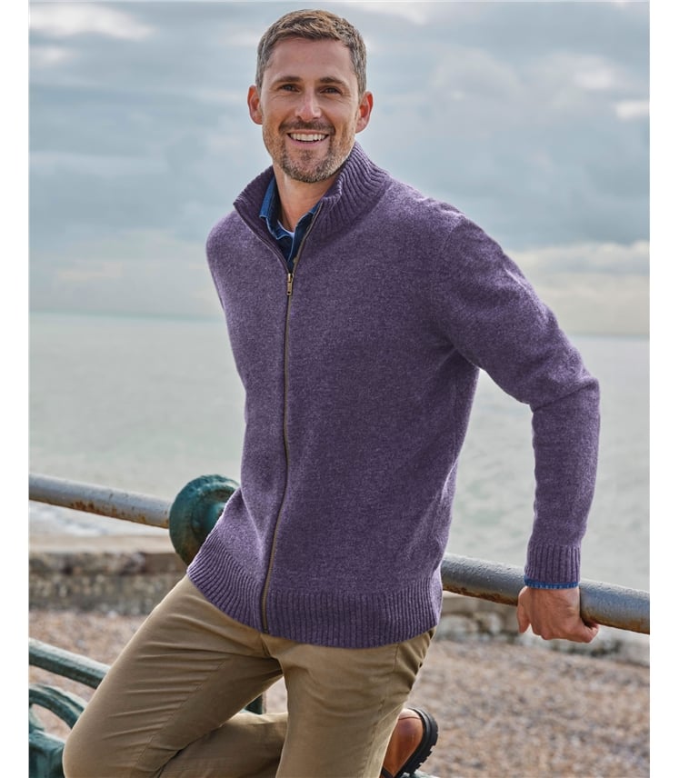 Mens Lambswool Lincoln Zipper Cardigan