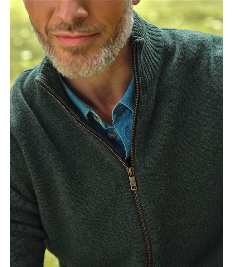 Mens Lambswool Lincoln Zipper Cardigan