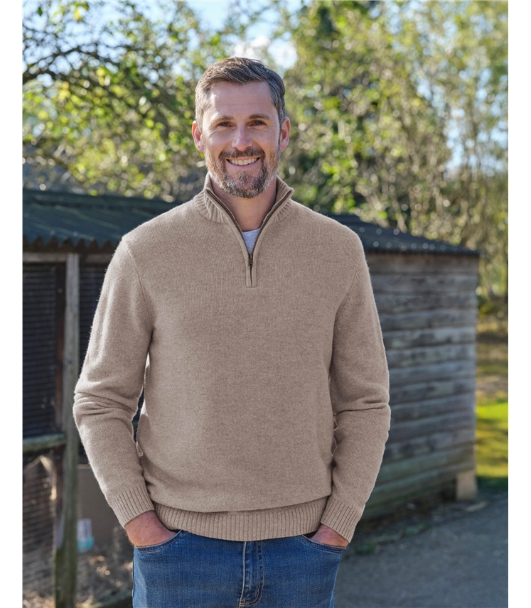 Mens Lambswool Zip Neck Jumper