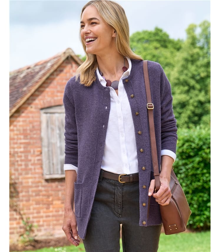 Lambswool Ladies Crew Neck Cardigan