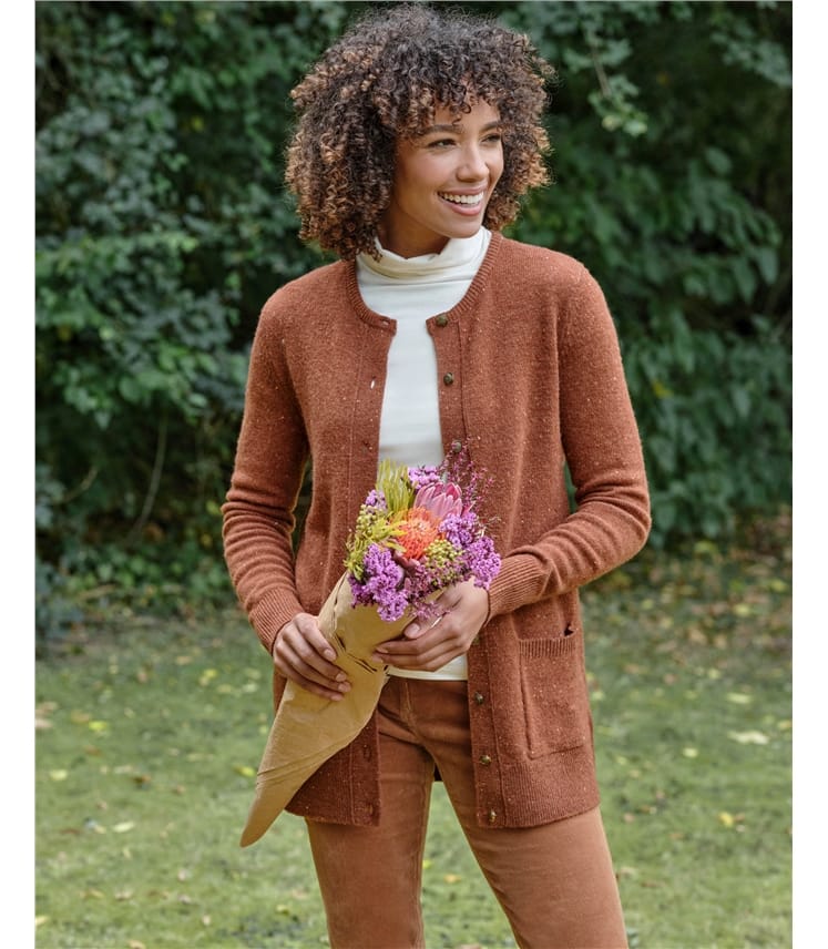 Strickjacke mit Rundhalsausschnitt aus Lammwolle für Damen