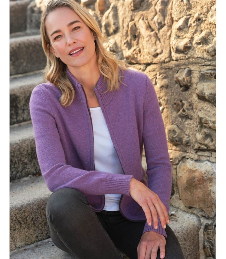 Strickjacke mit Reißverschluss aus Lammwolle für Damen