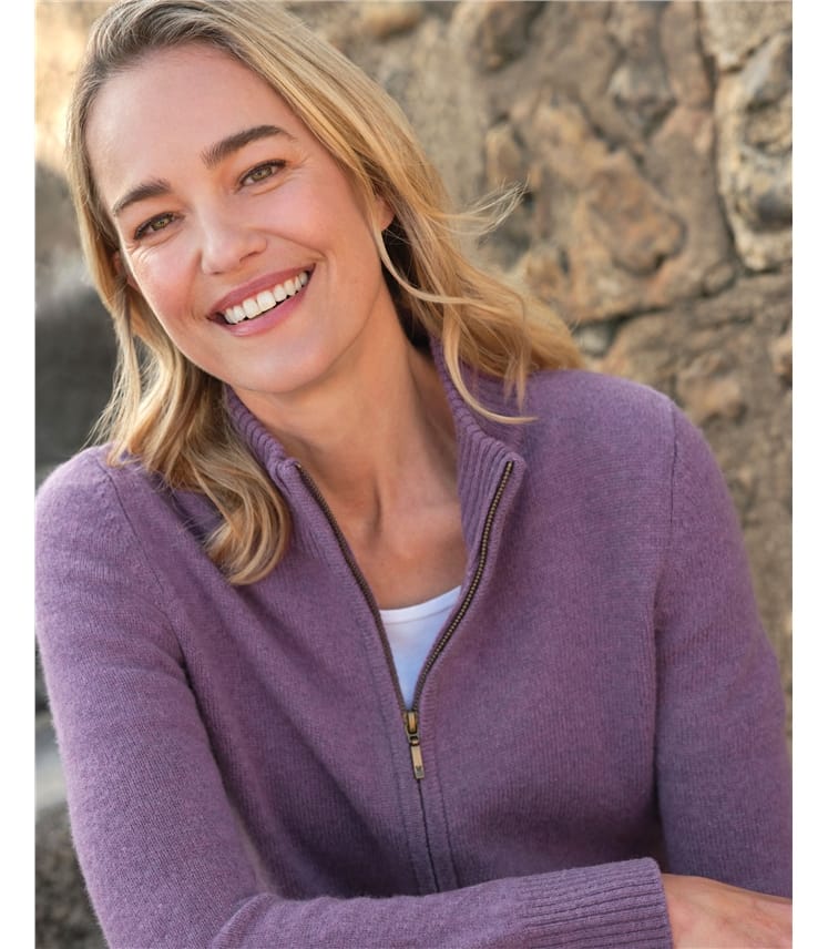 Strickjacke mit Reißverschluss aus Lammwolle für Damen