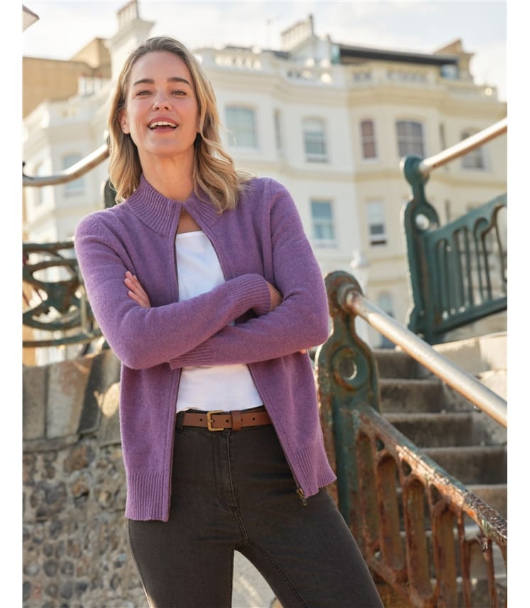 Strickjacke mit Reißverschluss aus Lammwolle für Damen