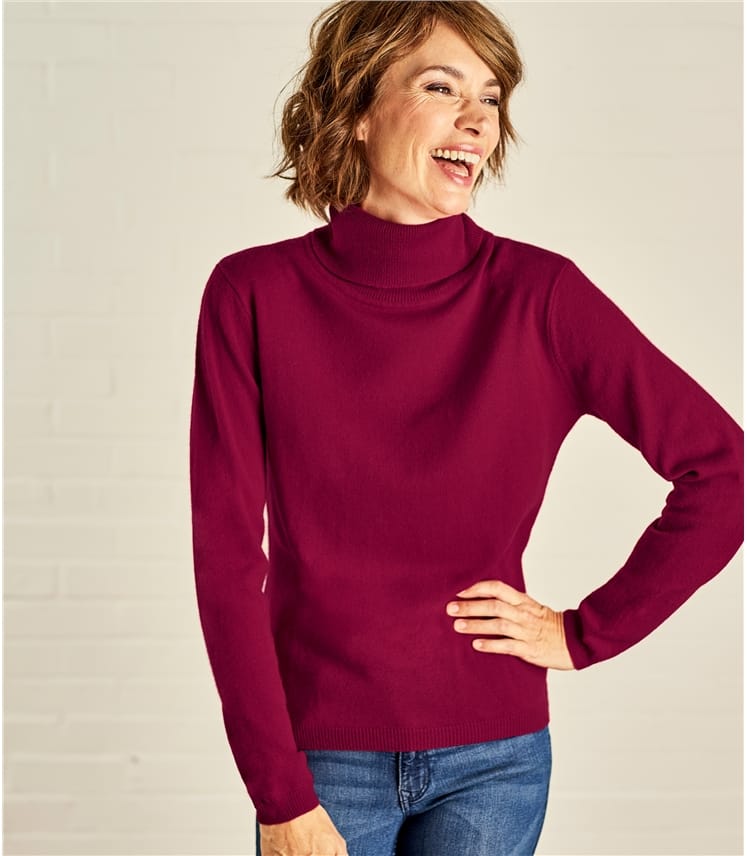 Burgundy | Womens Cashmere & Merino Polo Neck Jumper | WoolOvers AU